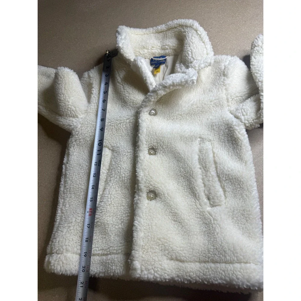 Polo Ralph Lauren Kids Sherpa‎ Fleece Jacket Cream White Button Up Coat Size 6